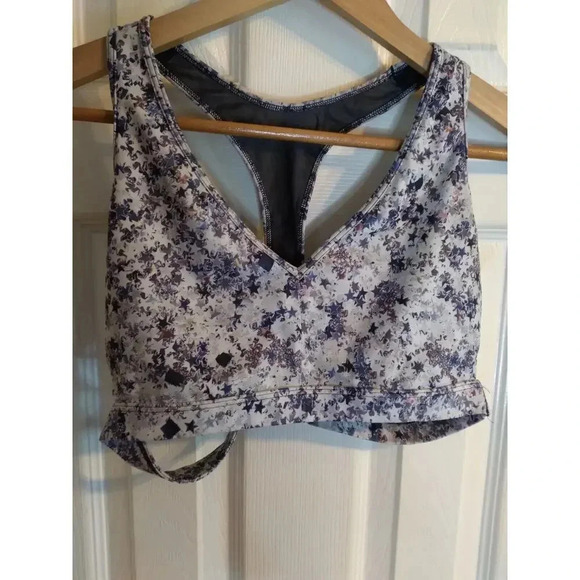 Victoria Secret Sports Bra Purple Floral Racer Strapy Back Sz L - Picture 1 of 6